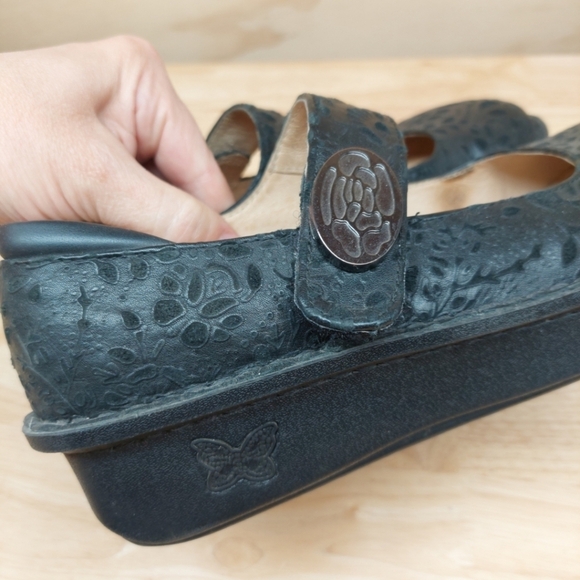 Alegria Paloma PAL Embossed Floral Black Mary Jane Clogs Shoes EU36 - Picture 8 of 9